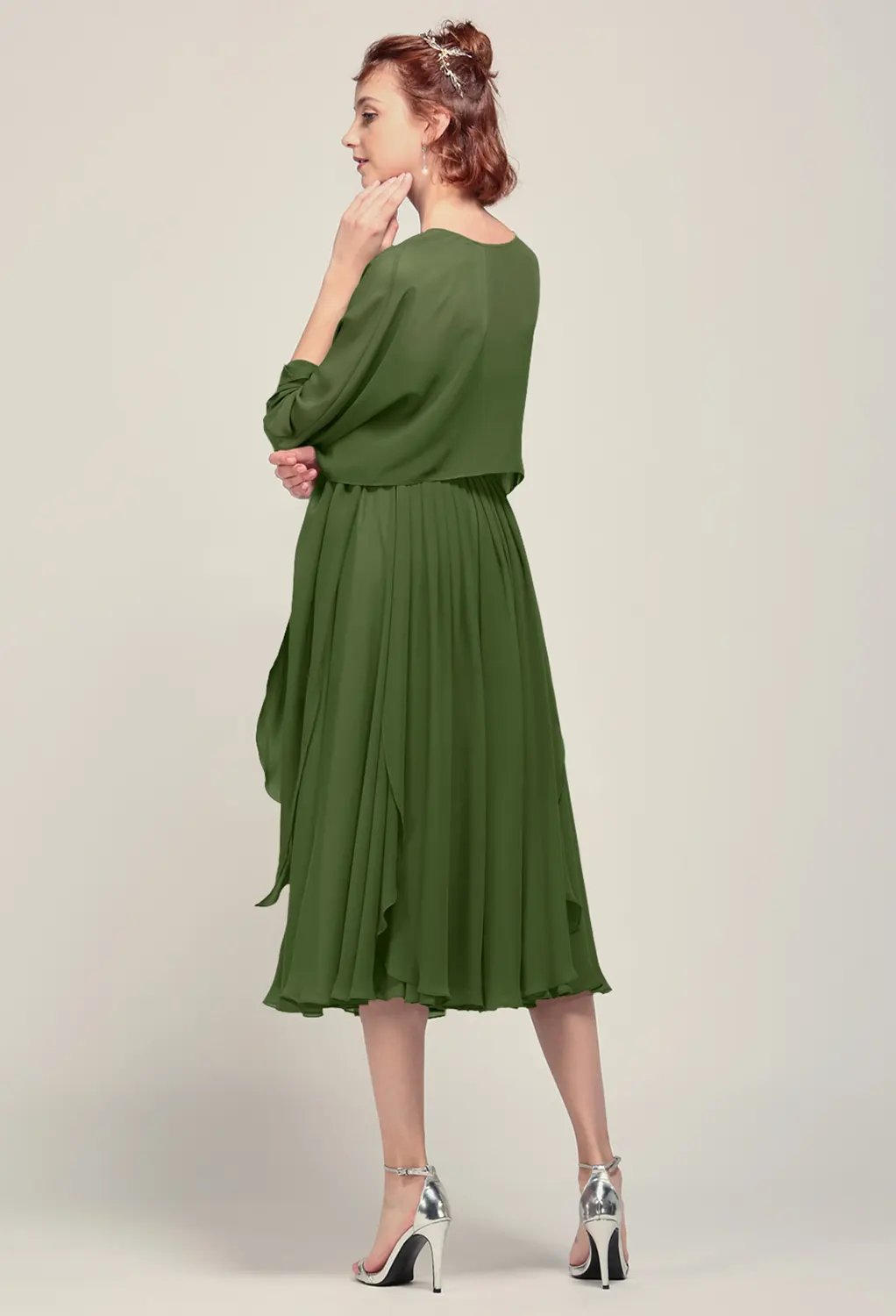 evening dress with capelet Metallic One Shoulder Pleated Lace Up Back Trumpet Dress with Side Cascade missy / 0 / dark-green