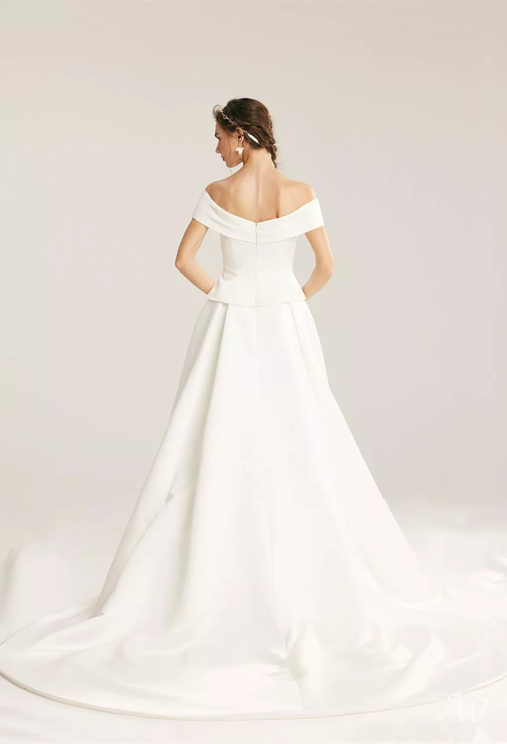 AW Lina Wedding Dress, White Satin Floor Length V-Neck Wedding Dresses | AW. Bridal