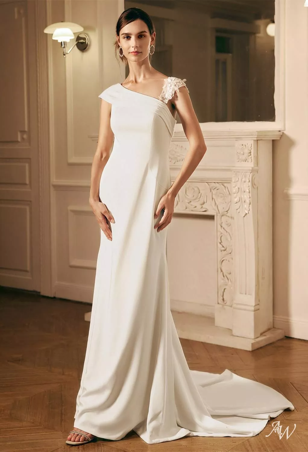 AW Hepzia Wedding Dress, Ivory Satin Floor Length One Shoulder Wedding  Dresses | AW.Bridal