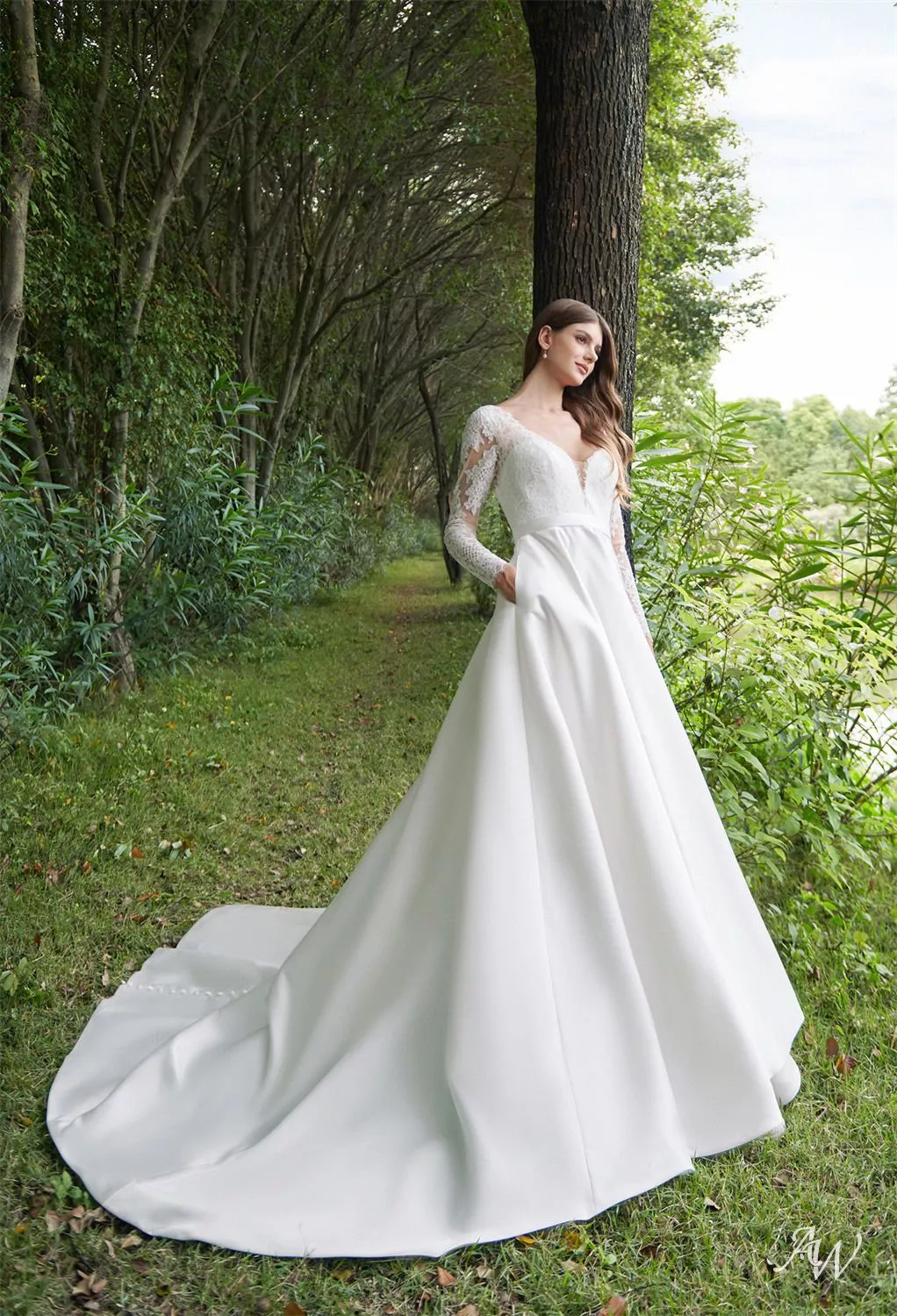 wedding dresses and evening wear Ruched Flower Lace Tea Length Dress This ball gown is designed for someone who wants a sculpted bodice with a full A-Line Long Sleeves Satin Wedding