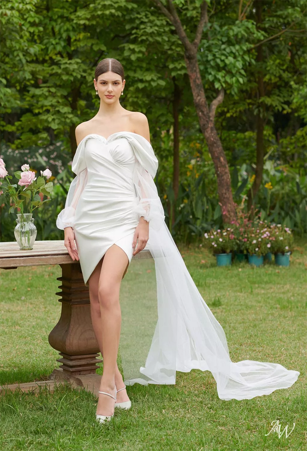 AW Joslyn Wedding Dress, Jasmine Green Satin Mini/Short Sweetheart Neckline Wedding  Dresses | AW.Bridal
