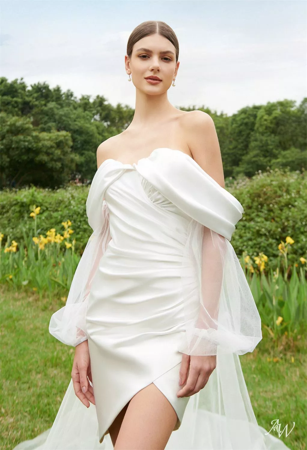AW Joslyn Wedding Dress, Jasmine Green Satin Mini/Short Sweetheart