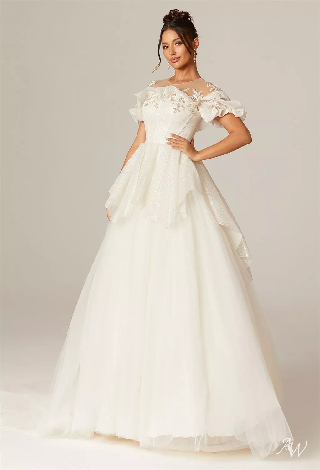 scoop neck wedding dress a line Romantic Scoop-Neck Embroidered A-Line Wedding Dress With Open Back main image 0