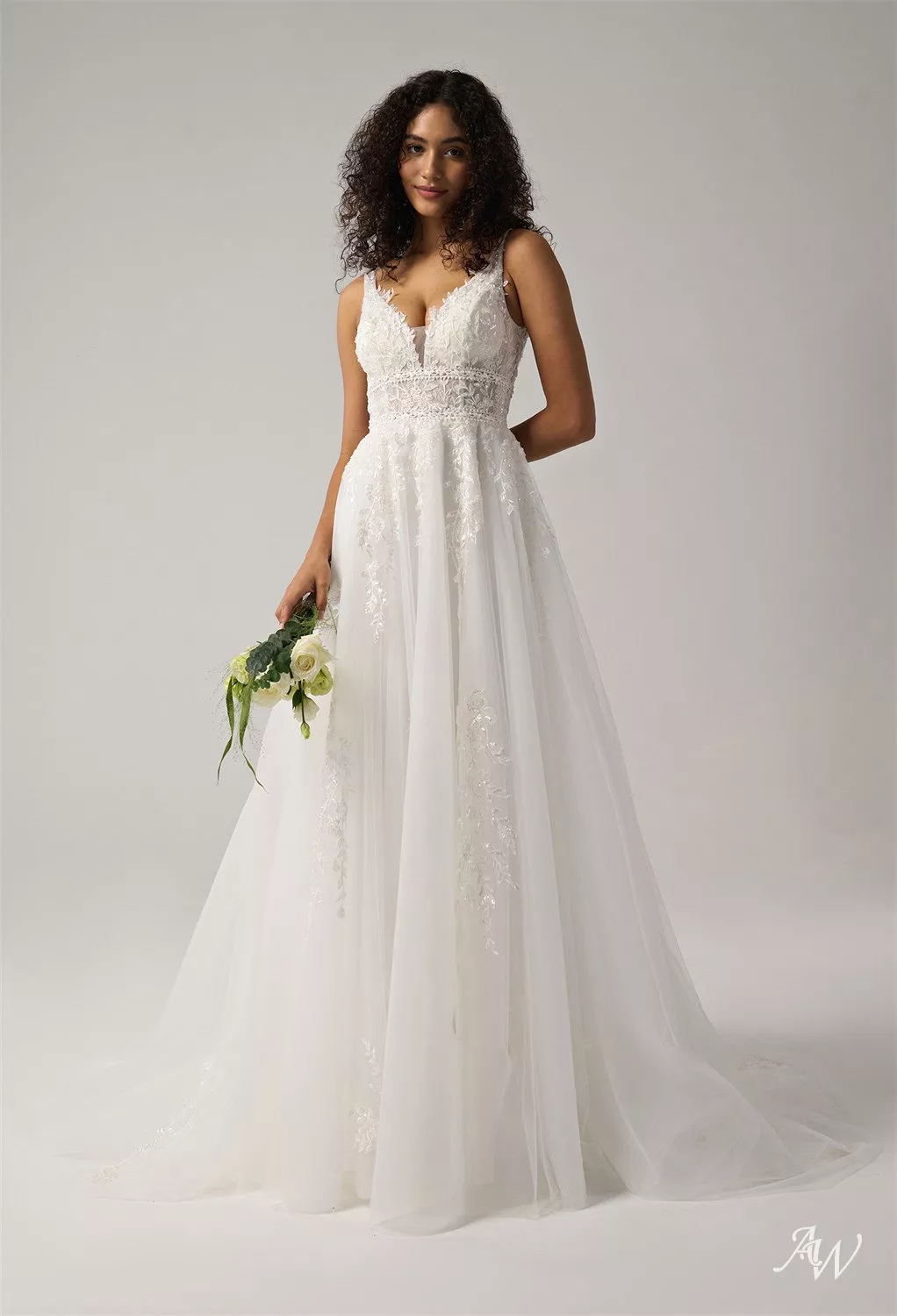 AW Inayah Wedding Dress, Tulle Floor Length V-Neck Wedding Dresses | AW. Bridal