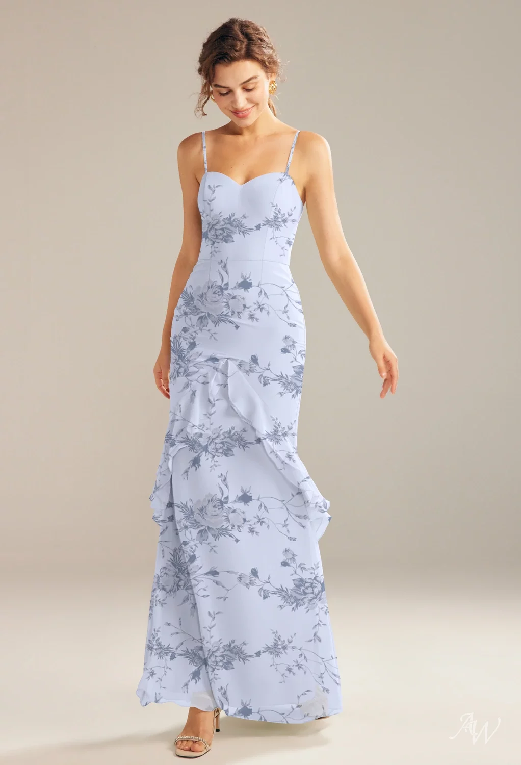 antique blue bridesmaid dresses AW.Bridal Mermaid Sweetheart Neckline Floor Length Sleeveless Spaghetti Straps Floral Plus Size Dresses Floral Dress Antique Azure Rose Size 16