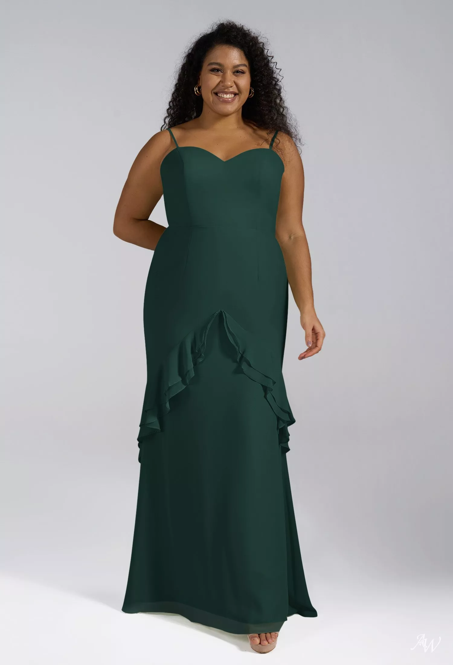 AW.Bridal Mermaid Sweetheart Neckline Floor Length Sleeveless Spaghetti Straps Chiffon Long Bridesmaid Dresses Dark Emerald Size 4