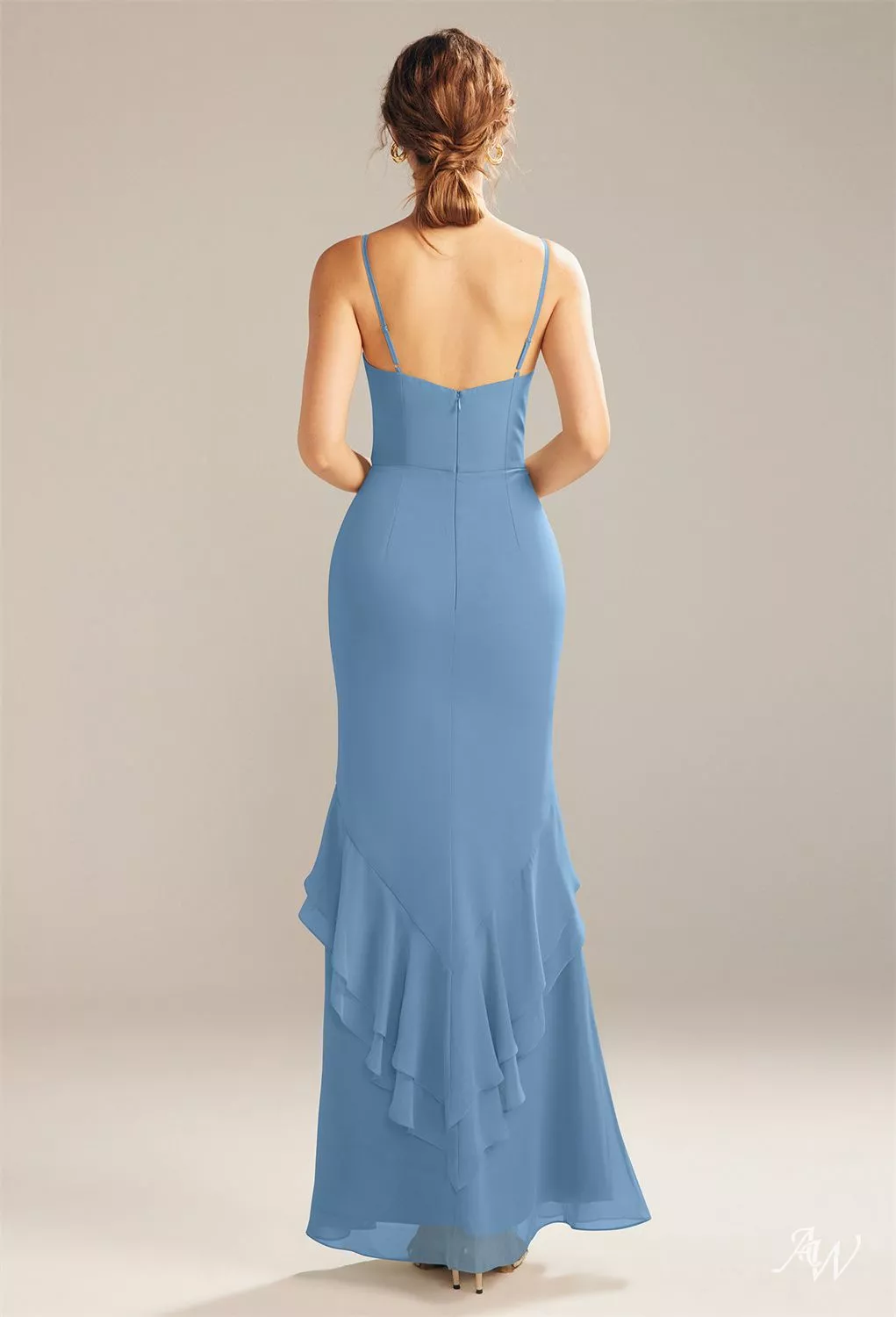 AW.Bridal Mermaid Sweetheart Neckline Floor Length Sleeveless Spaghetti Straps Plus Size Dresses Dress Dusty Blue Size 18