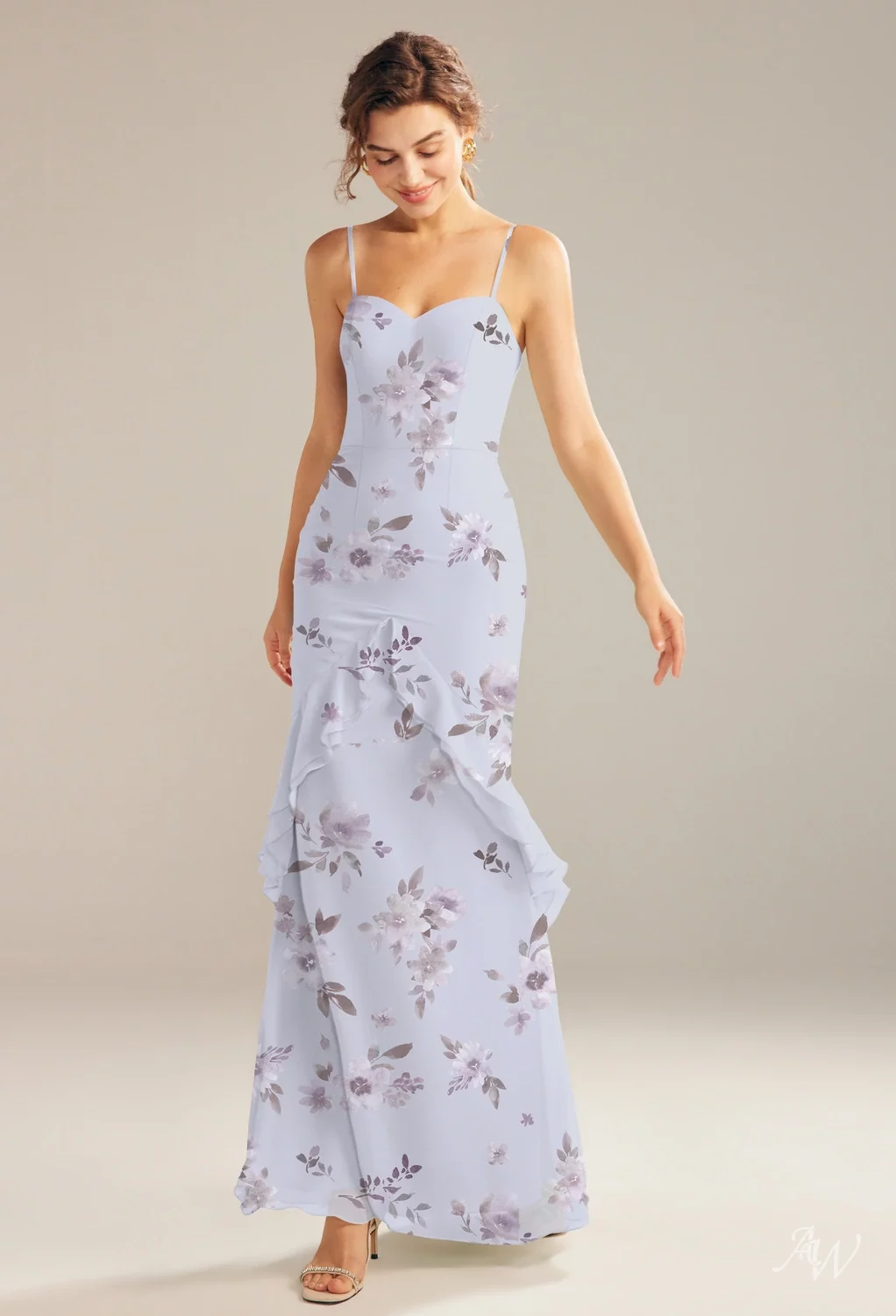lavender dresses for bridesmaid ZAPAKA Women Lavender Flower A-line Long Bridesmaid Dress with Slit Spaghetti Straps Pleated Long Formal Dress, Lavender Flower / US4