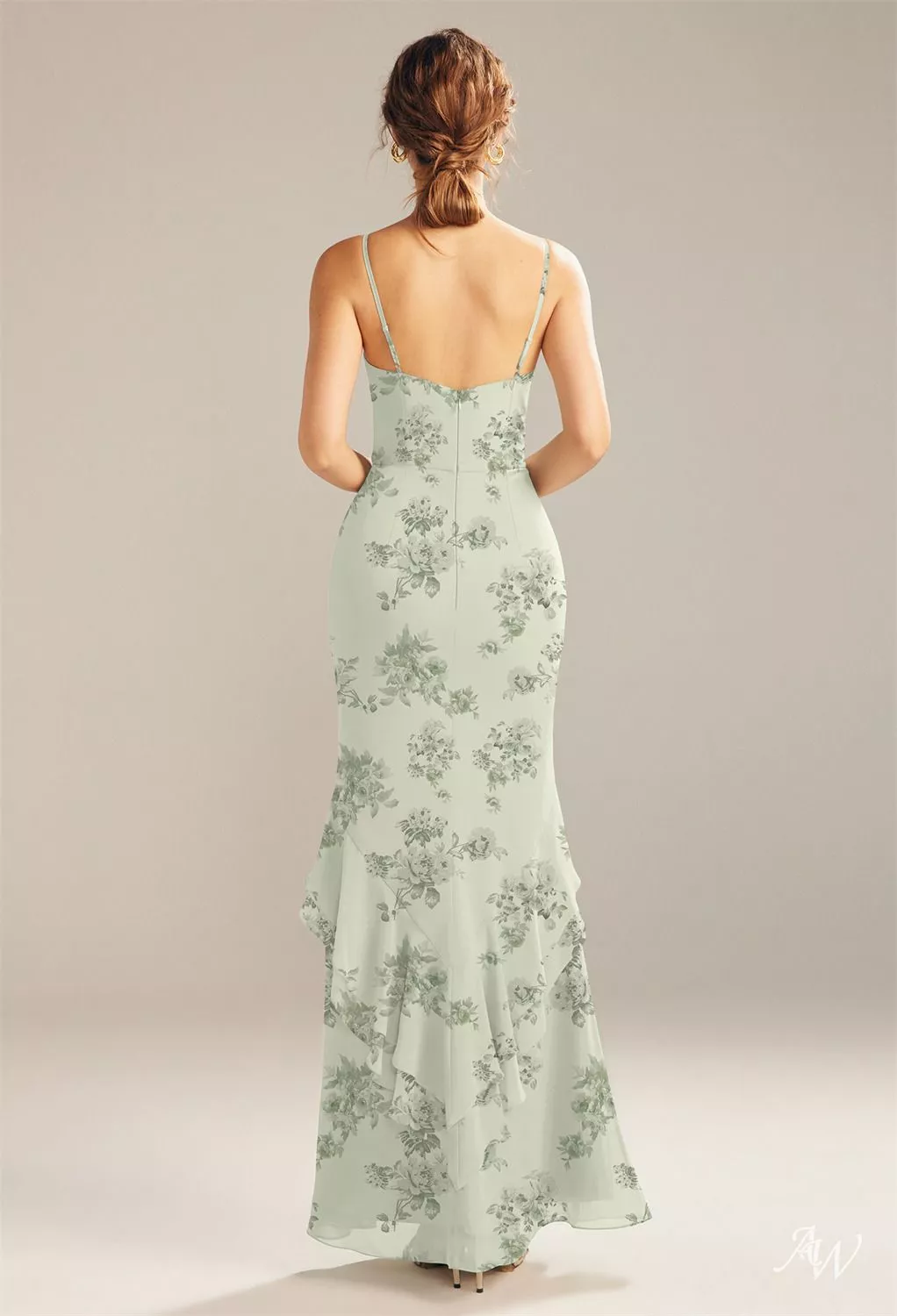 AW.Bridal Mermaid Sweetheart Neckline Floor Length Sleeveless Spaghetti Straps Floral Bridesmaid Dresses Floral Dress Pistachio Green Penoy Size 8