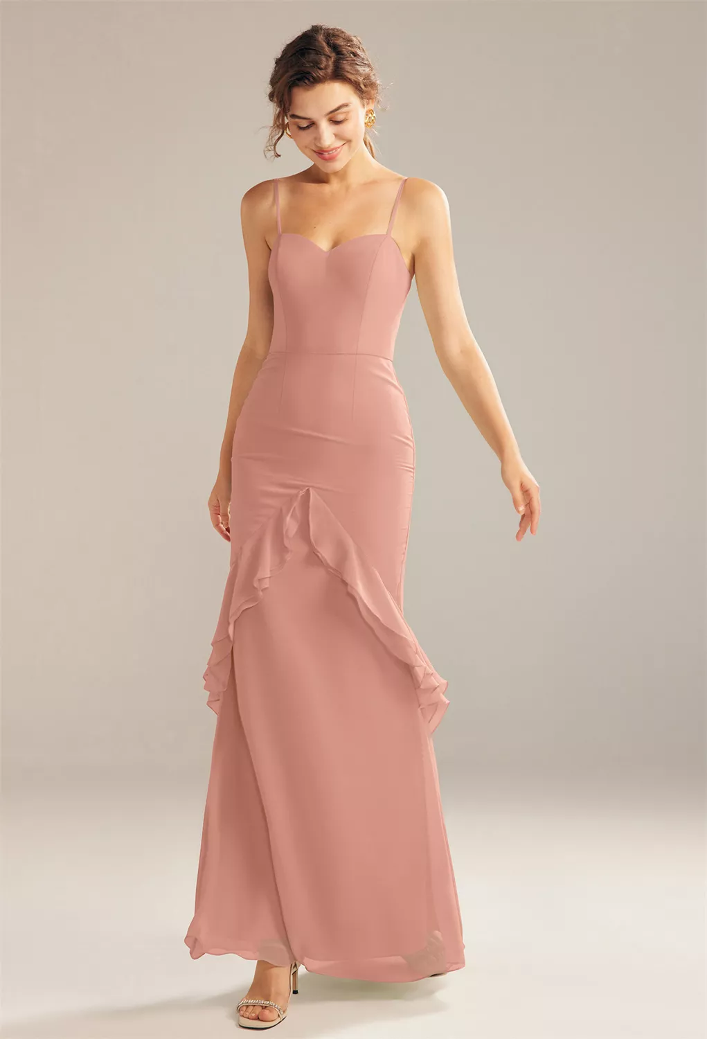 elegant pink dresses for wedding guests Ever-Pretty Chiffon Floral Applique Short Sleeve Tea-length Budget Bridesmaid Dress