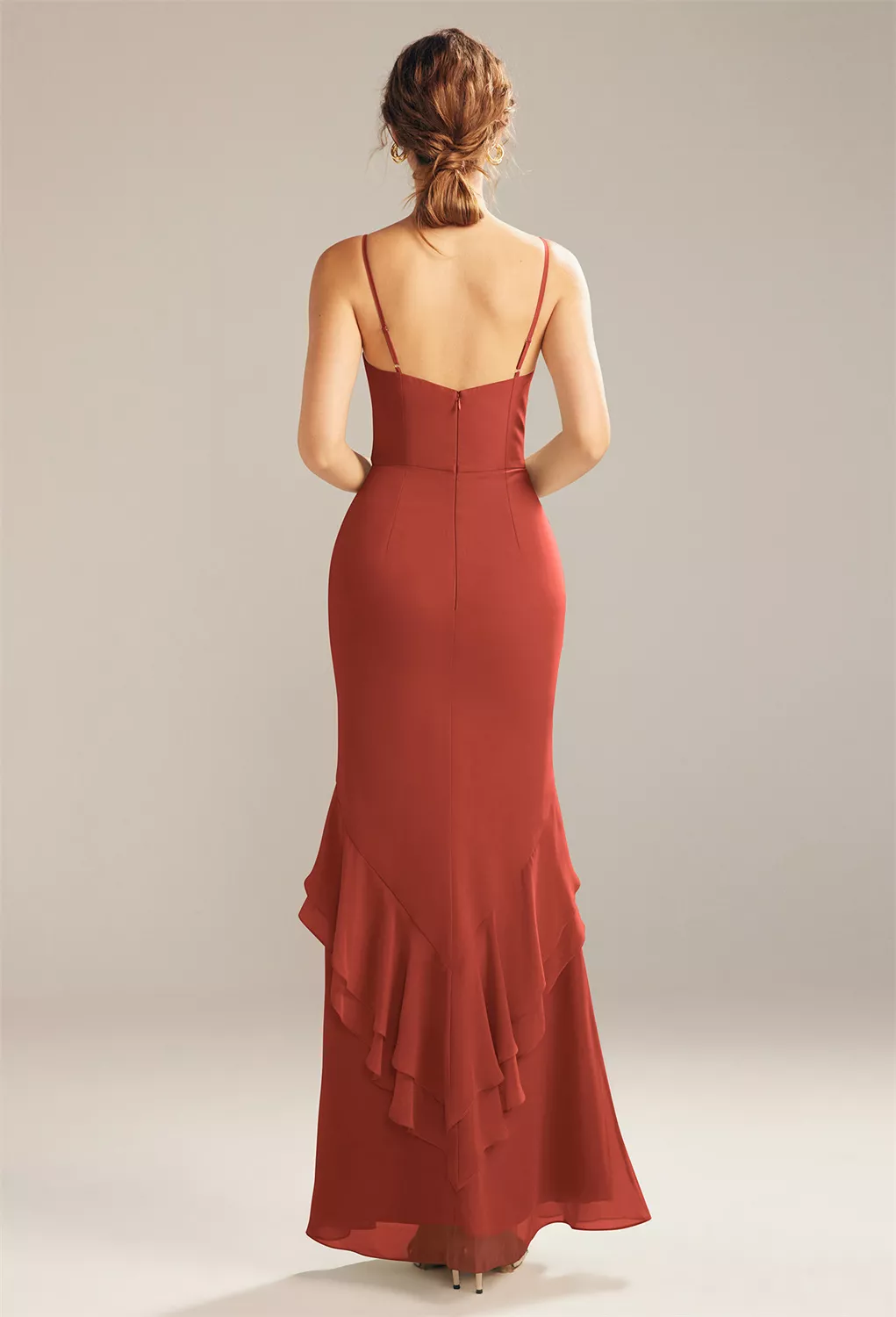strapless open back dress Rust party dress with balloon sleeves – TP Kjoler main image 1