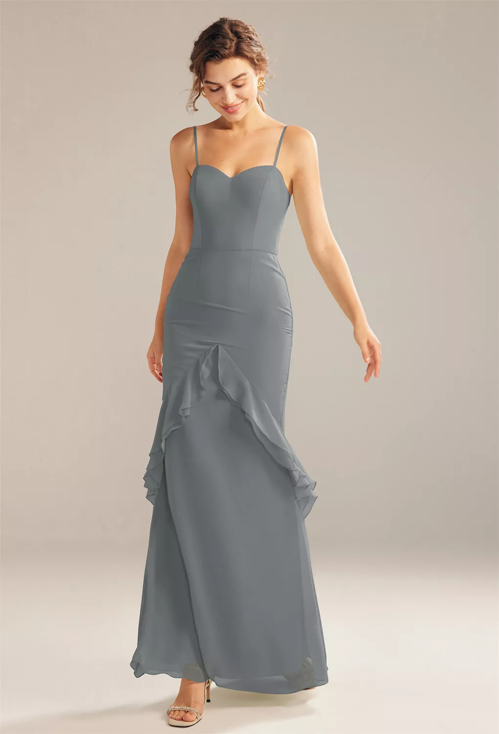create bridesmaid dresses online Fashion Dusty Blue Chiffon Sweetheart Slit Bridesmaid Dress with Ruffl   27dress