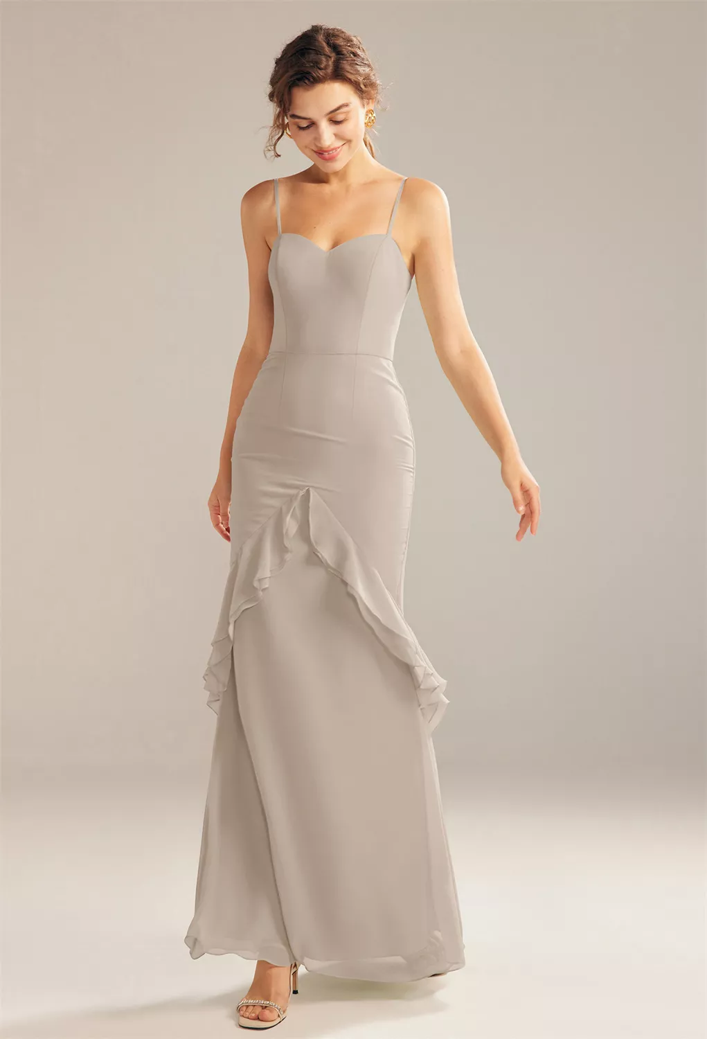 Taupe Floral Bridesmaid Dresses | AW.Bridal
