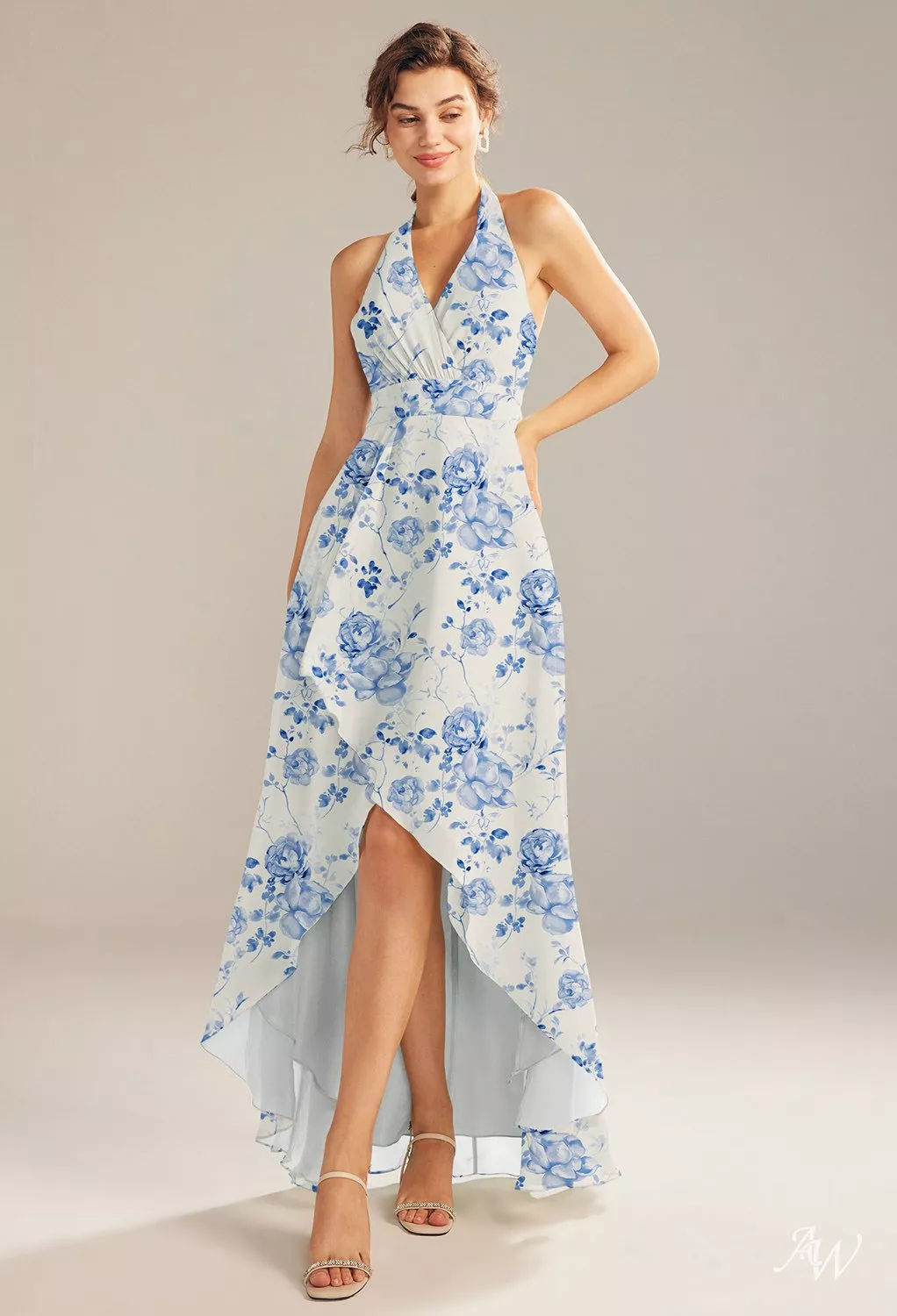 athena blue dress Floral Lattice Linen Blend Blue Midi Dress main image 0