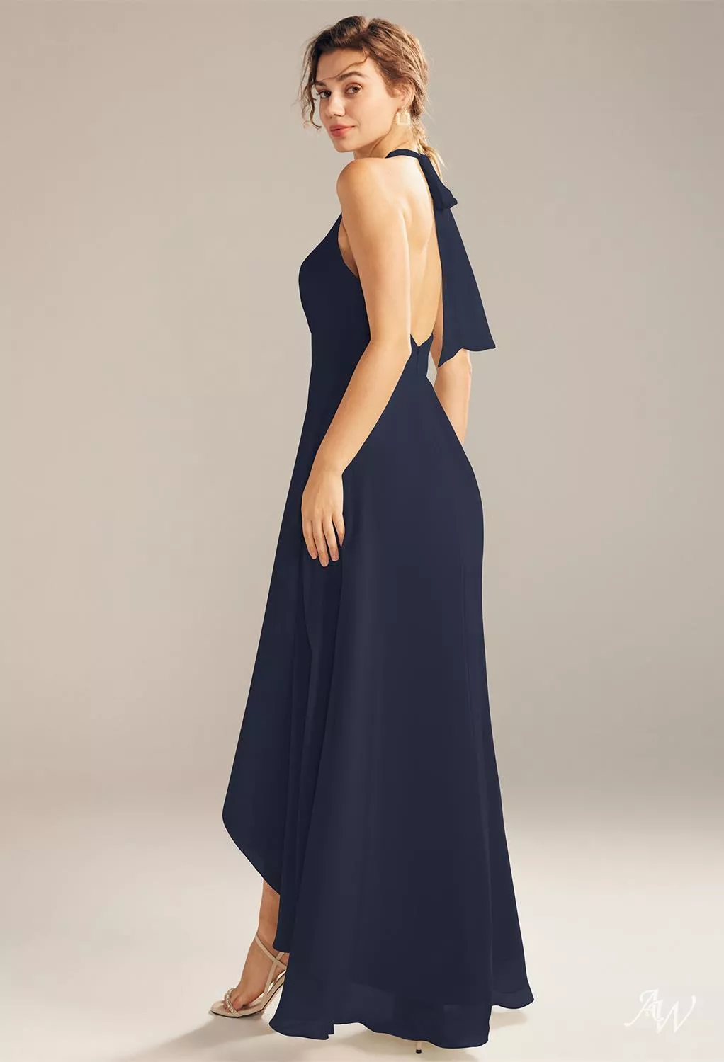 athena navy blue dress AW.Bridal A-line Halter Neckline Hi Lo Sleeveless Backless Wedding Guest Dresses Dress Dark Navy Size 18