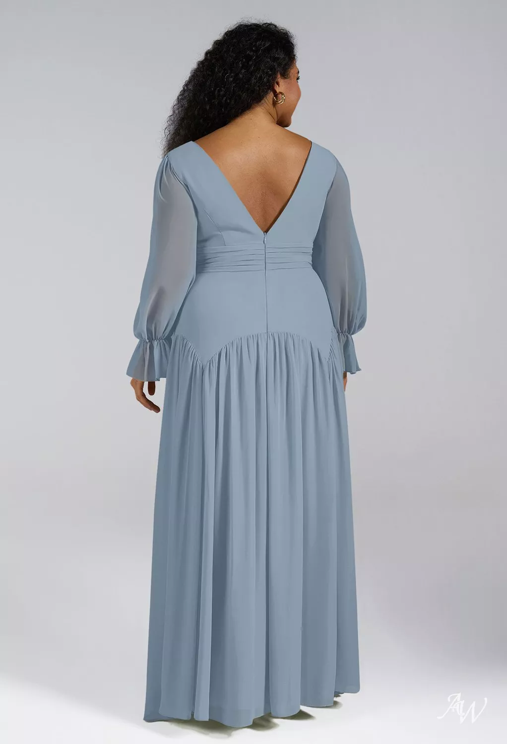 AW Alma Dress, Sage Green Chiffon Floor Length V-Neck Bridesmaid ...