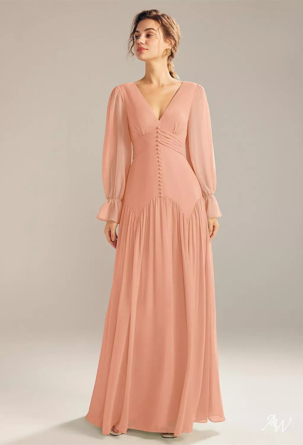 peach vintage bridesmaid dresses AW Alma Pink Tamanho:S