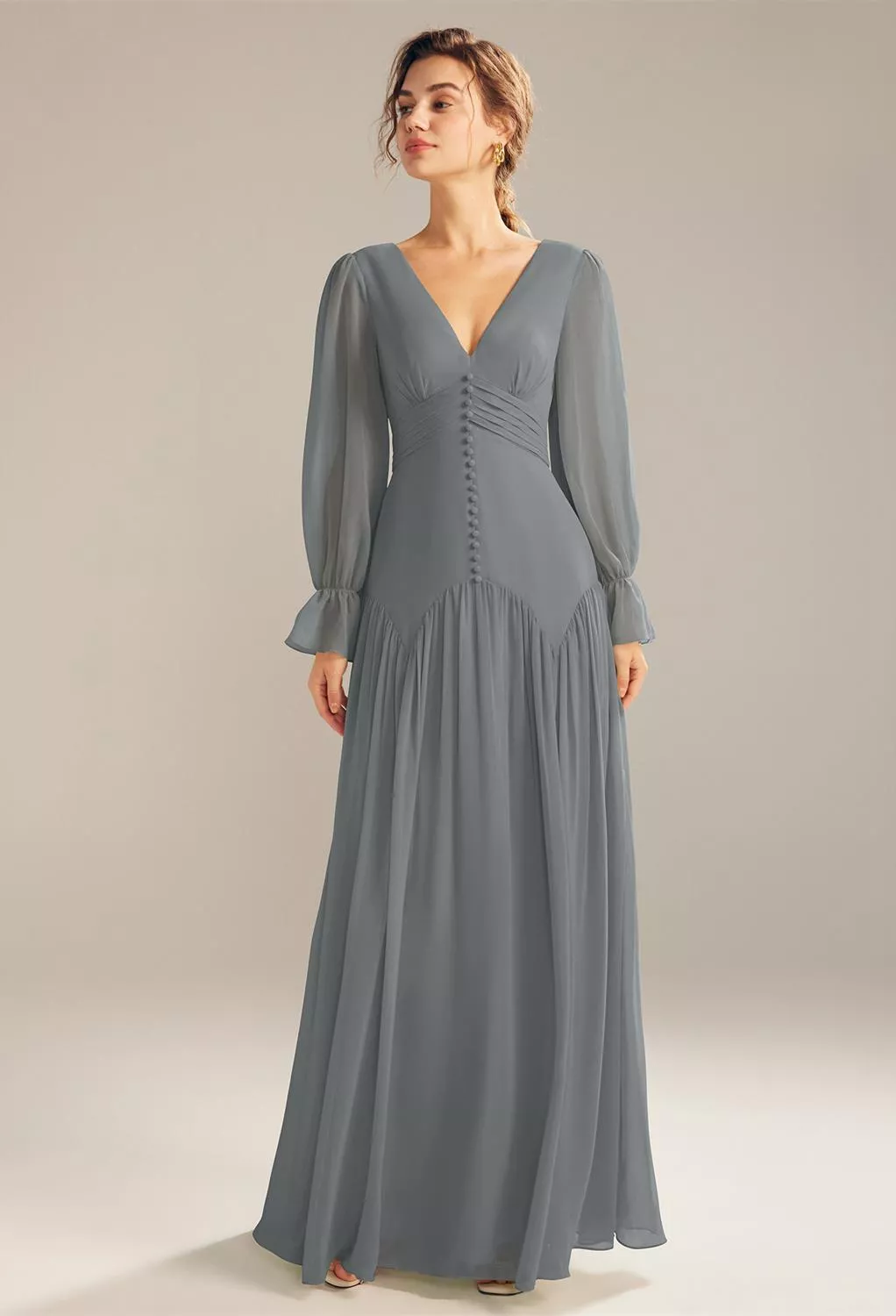 long grey floral dress Floral Smocked Long Sleeve Maxi Dress