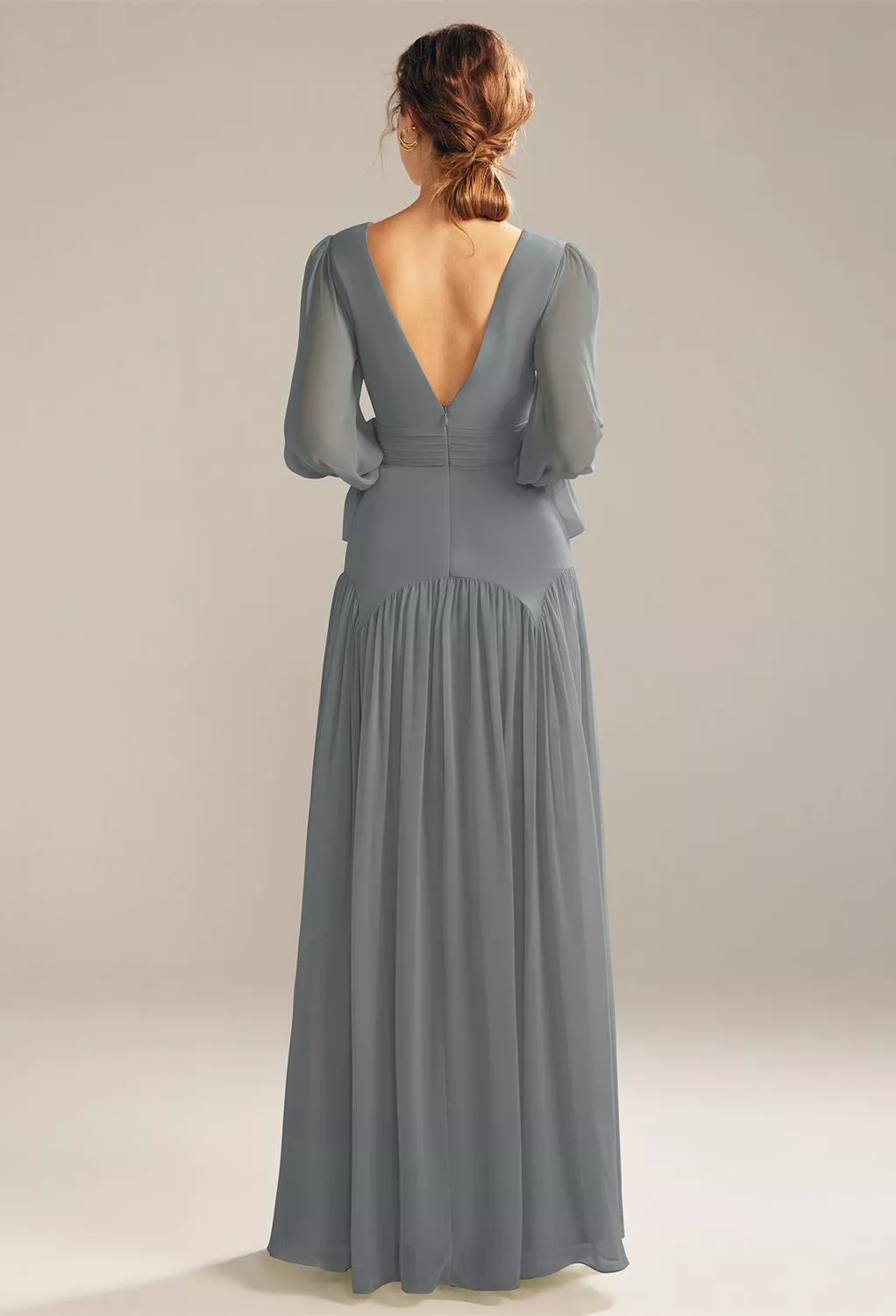 gray floral bridesmaid dress Luxury 3D Flower Gray Long Sleeves Evening Dresses for Wedding Party S   DreamyVow