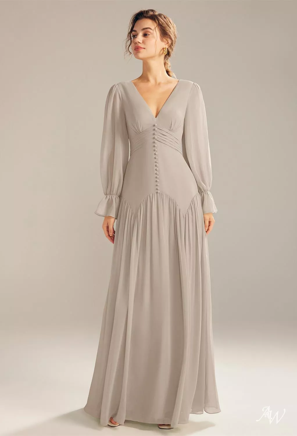 knee length dresses for ladies Private Label Custom Oyster Overlay Taupe Willow Dress main image 0