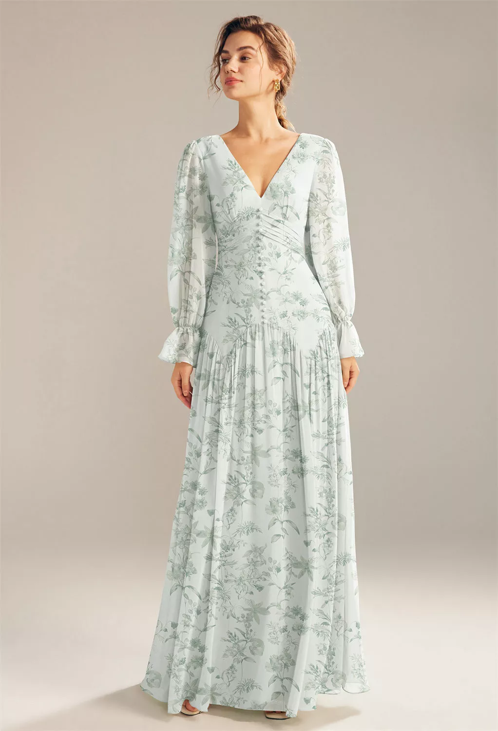 knee length dresses for ladies Long Sleeve Sparkly Wedding Guest Dress | V-neck Midi