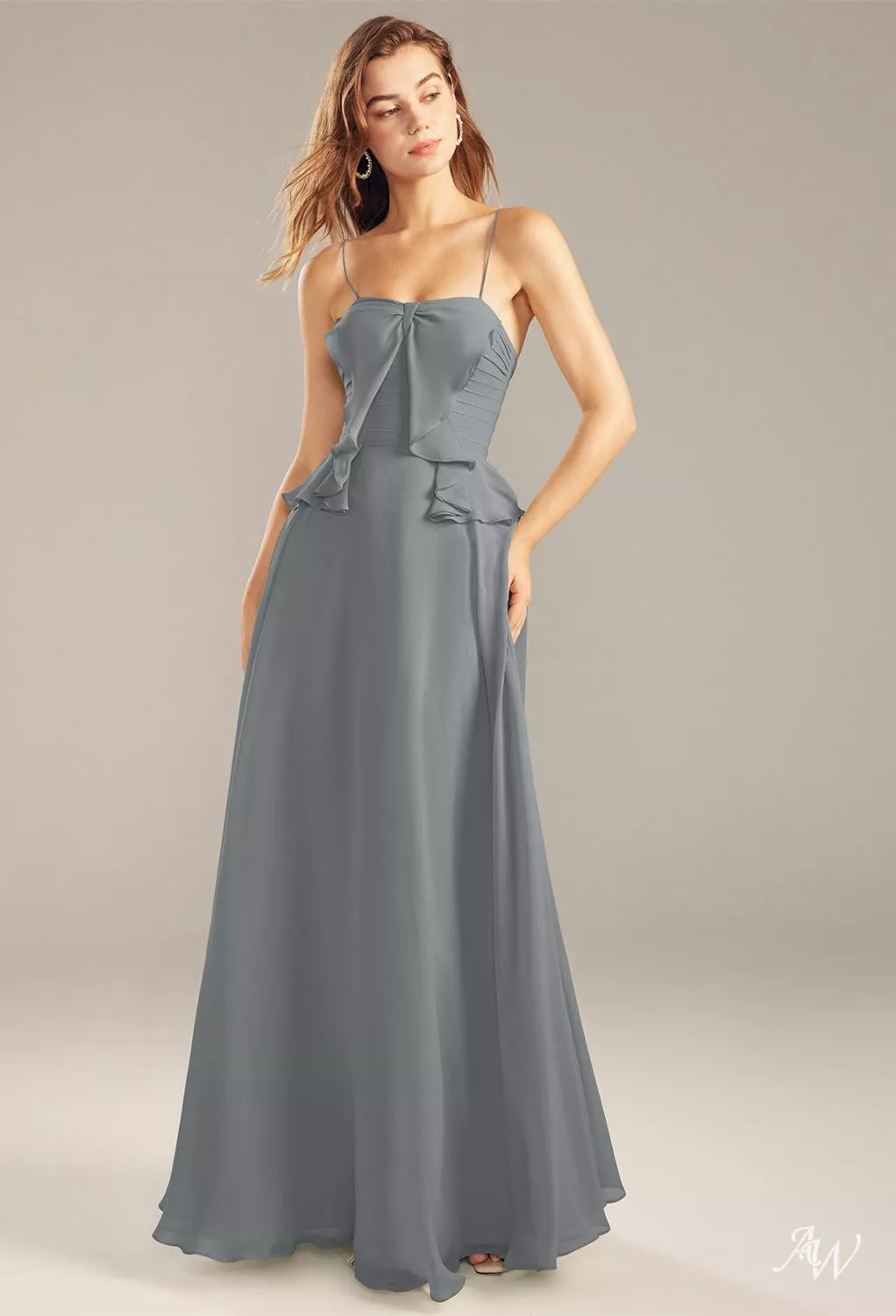slim fit dress slacks Steel Grey Bridesmaid Dresses A-Line Short Sleeves V Neck Sequined Empire Waist Long Chiffon Bridesmaid Dresses main image 0
