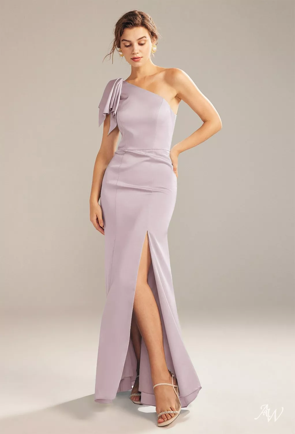AW.Bridal Mermaid One Shoulder Floor Length Sleeveless Satin Split Plus Size Dresses Dress Dusty Rose Size 4