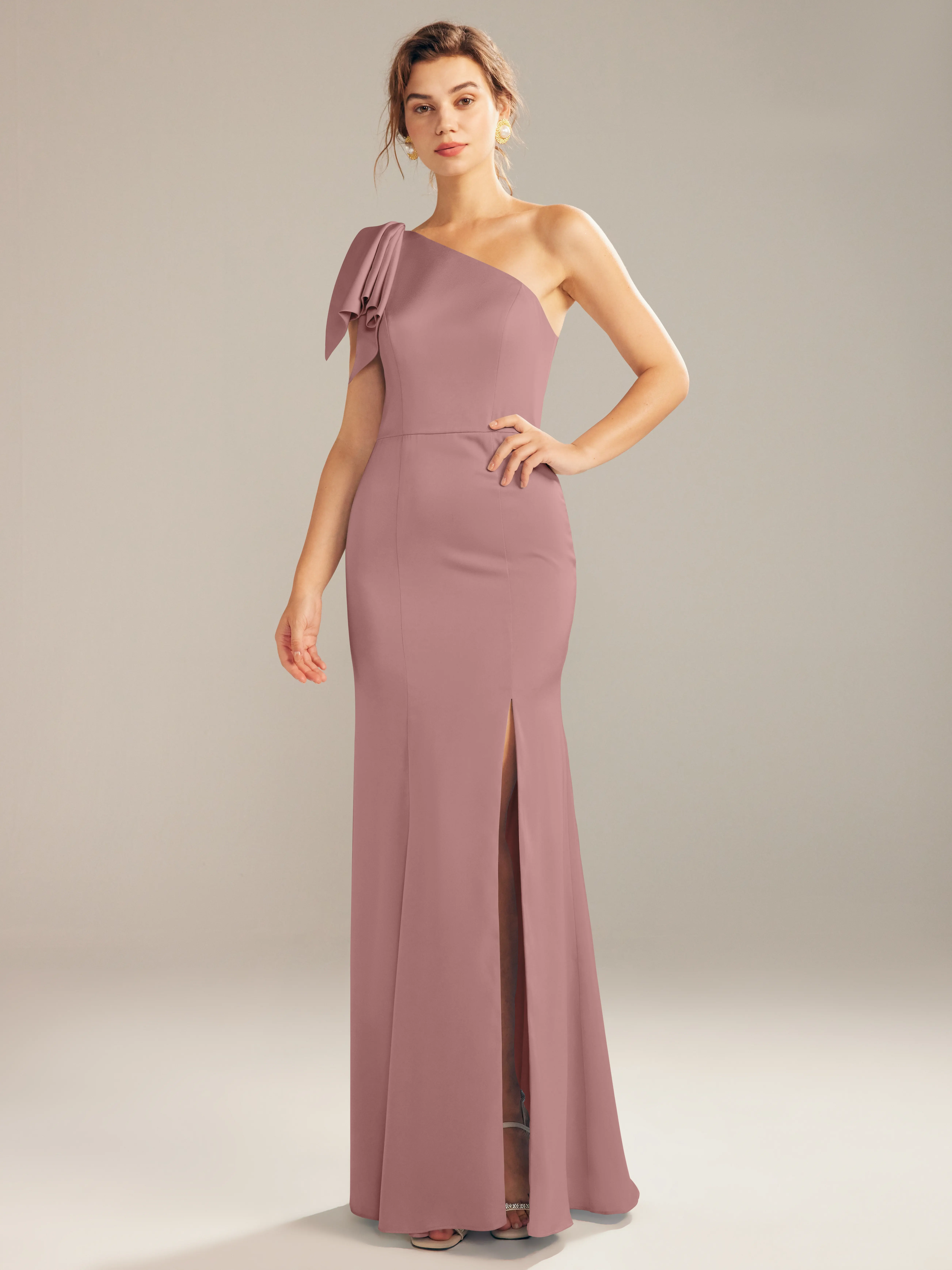 terracotta floral bridesmaid dresses Wedtrend Women Bridesmaid Dress Terracotta Chiffon A-Line Floor Length  Wedding Guest Dress With Ruffles – WEDTREND main image 1