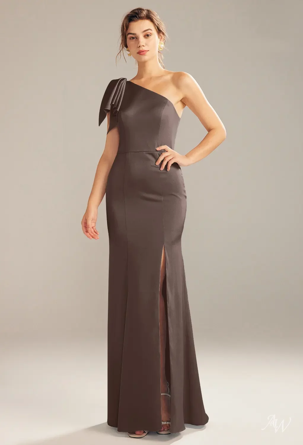 maid of honor dresses brown AW.Bridal Mermaid One Shoulder Floor Length Sleeveless Satin Split Long Bridesmaid Dress Seal Size 16 and a flattering waist _alt_light-gray-ribbed-long-sleeve-cut-out-dress Karen Millen Petite Compact Women's Size:XL Wedding party