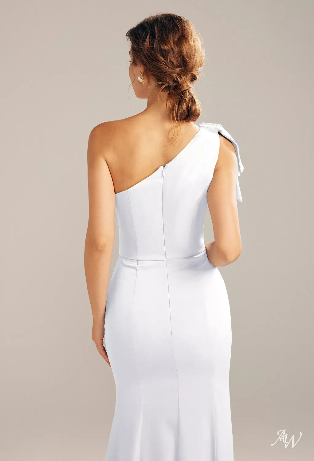 AW Dorsey Dress, Taupe Crystal Satin Satin Charmeuse Stretch Satin Floor  Length One Shoulder Bridesmaid Dresses | AW.Bridal