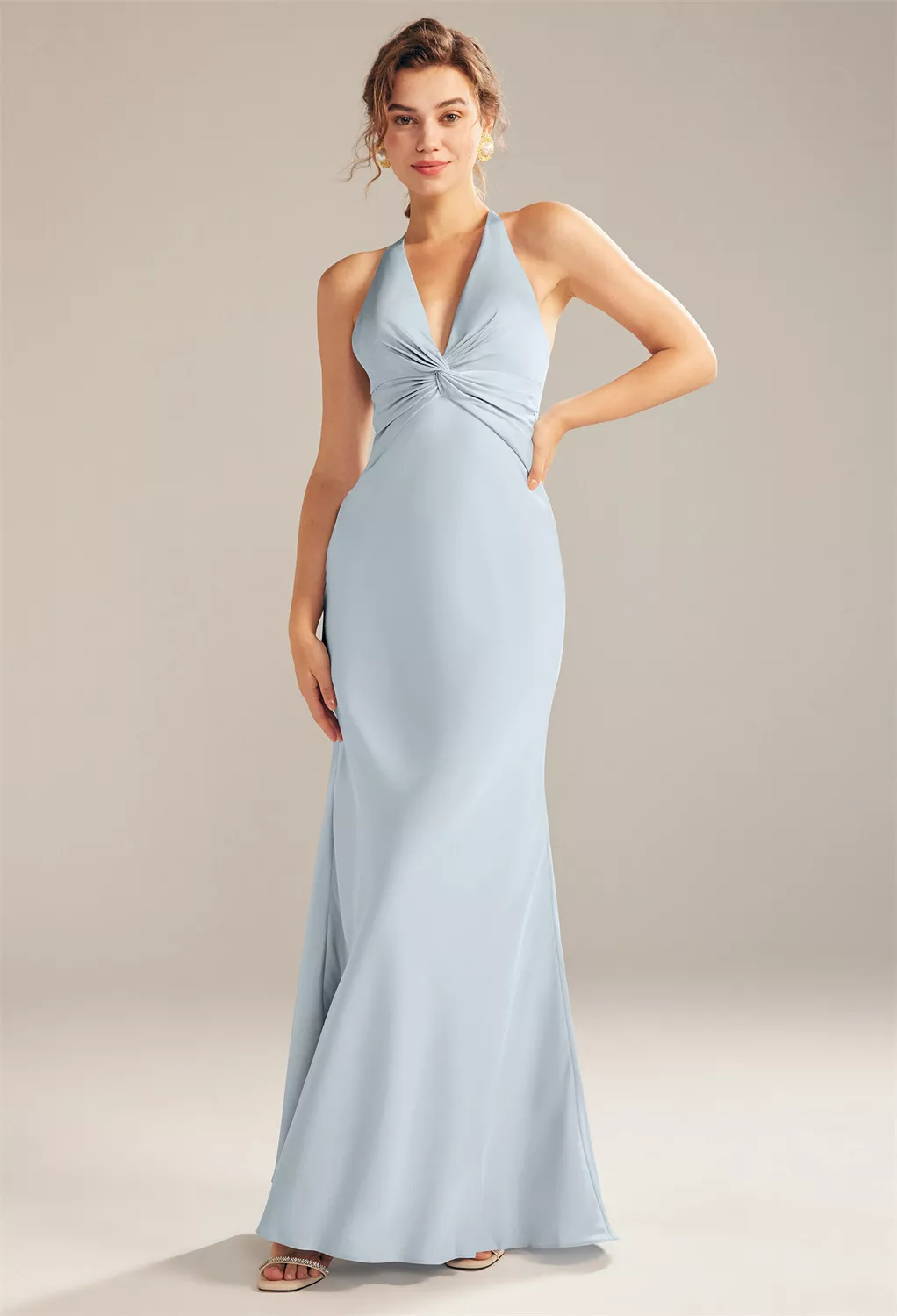 eggshell blue bridesmaid dresses Pandy Satin Cowl Bridesmaid Dress