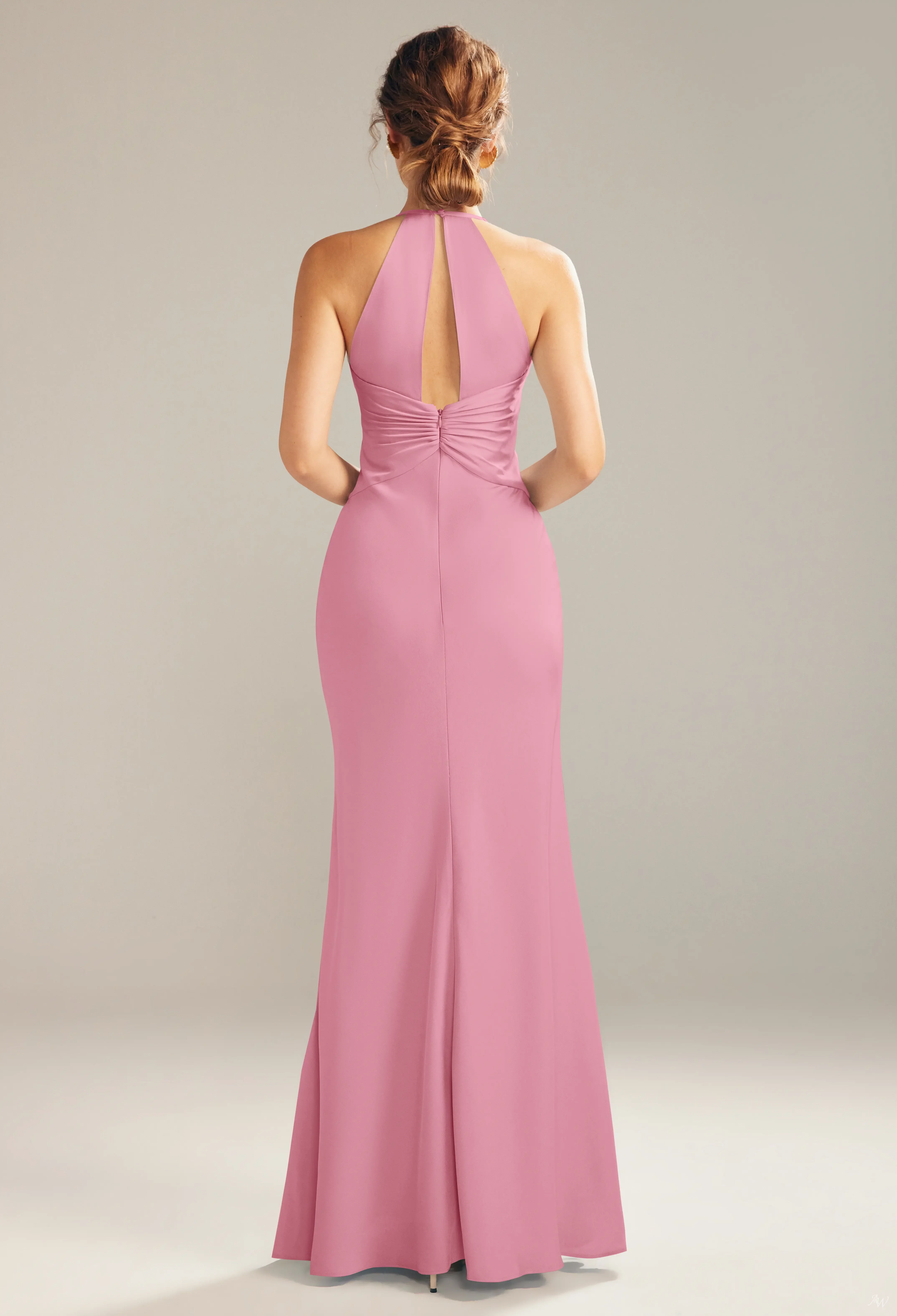 coral pink bridesmaid dress AW.Bridal Mermaid V-Neck Floor Length Sleeveless Satin Cutout Long Bridesmaid Dresses Dress Coral Pink Size 18