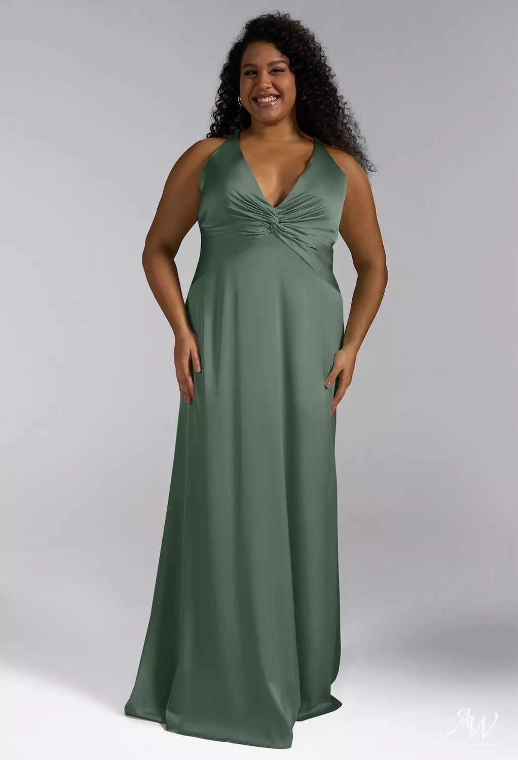 plus size charcoal gray bridesmaid dresses AW.Bridal Mermaid V-Neck Floor Length Sleeveless Satin Cutout Long Dress Dark Olive 6 Size:0 (US 4-6) Ruffles Sleeve Black And Gold Socks Collection:Ma Chérie