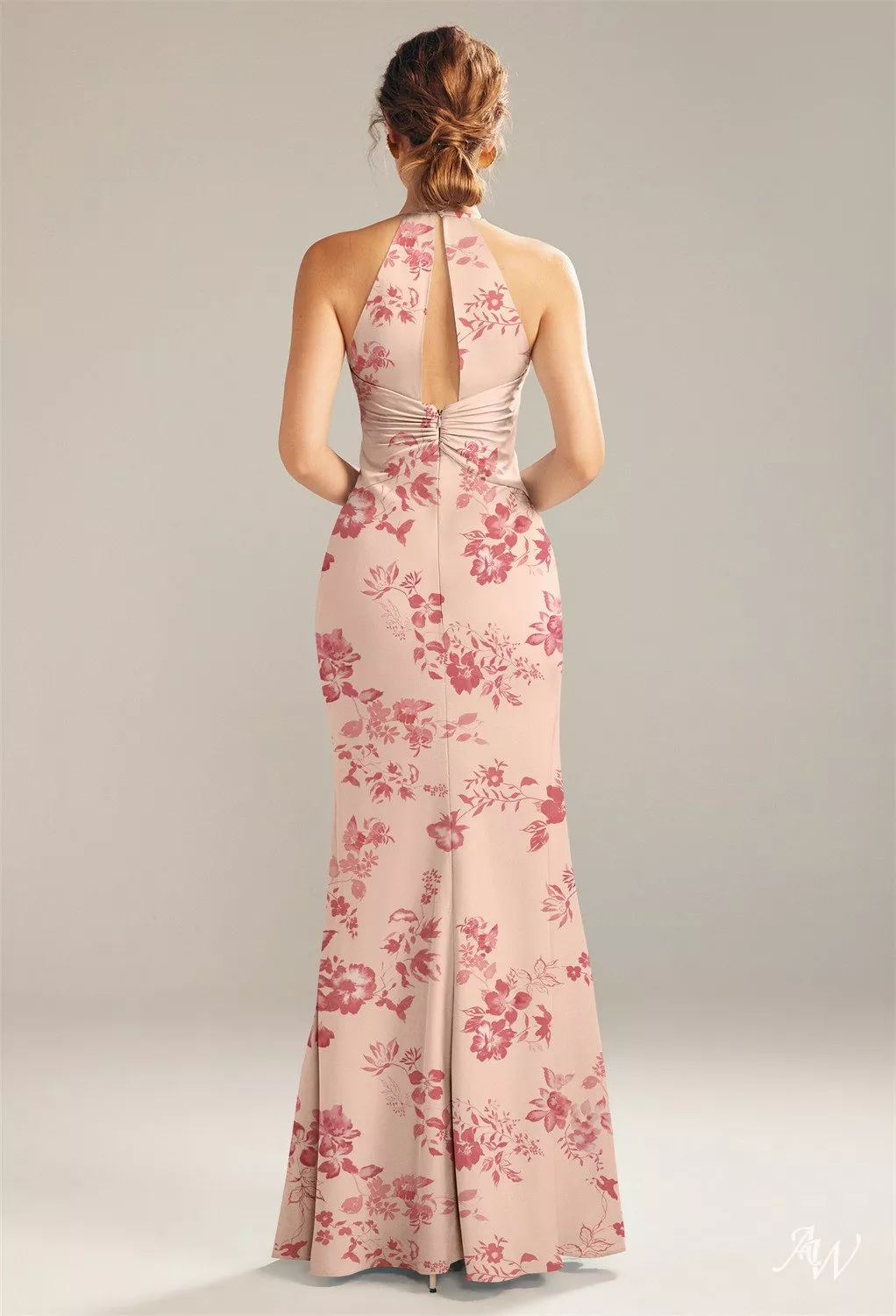 pink pattern bridesmaid dress AW.Bridal Mermaid V-Neck Floor Length Sleeveless Satin Cutout Floral Plus Size Dresses Floral Cherry Blossom Size 4 Hips 96cm RUFFLE SLEEVE Clara oswald dress | Color:Light Green Roses