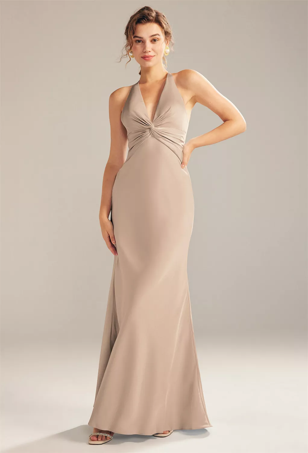 Taupe Floral Bridesmaid Dresses | AW.Bridal