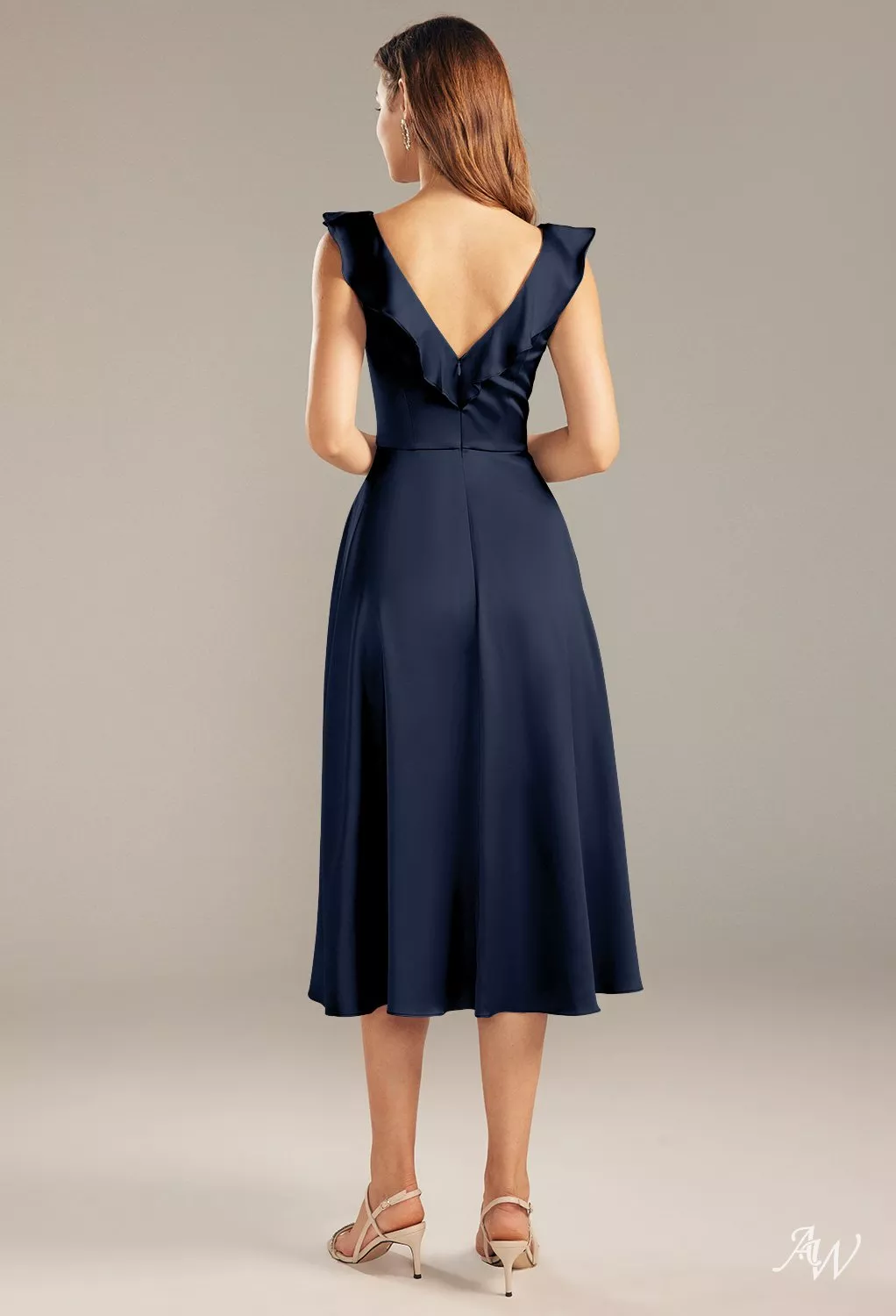 elvira blue dress AW.Bridal A-line Bateau Neckline Tea Length Sleeveless Satin Short Bridesmaid Dresses Dark Navy Size 8 Material:100% Cotton Ruched detailing adds a Black Tie Wedding Dresses Buy Knee Length Dresses