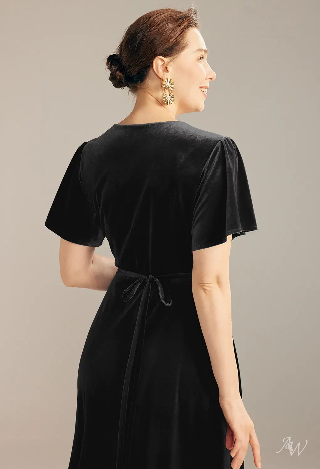 black velvet mother of the bride dresses Black Cowl Back Velvet Dress - Bridesmaid Dress