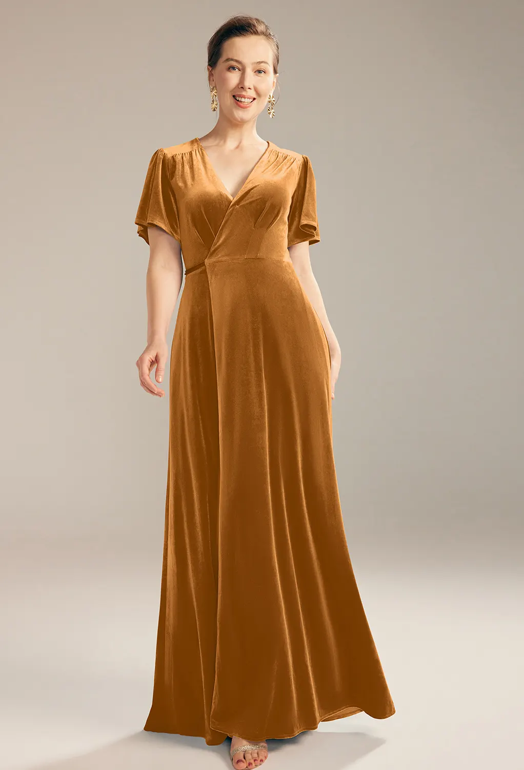 green emerald velvet dress Mother of The Bride Dresses Gold Color Elegant 3/4 Sleeves Lace Sequins Bodice Satin Maxi Mother of The Bride Dress with Pockets main image 1
