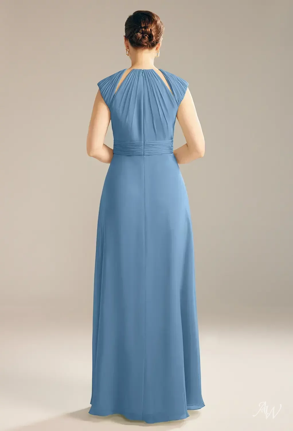 AW.Bridal A-line Bateau Neckline Floor Length Cap Sleeves Mother of the Bride Dresses Dress Dusty Blue Size 8