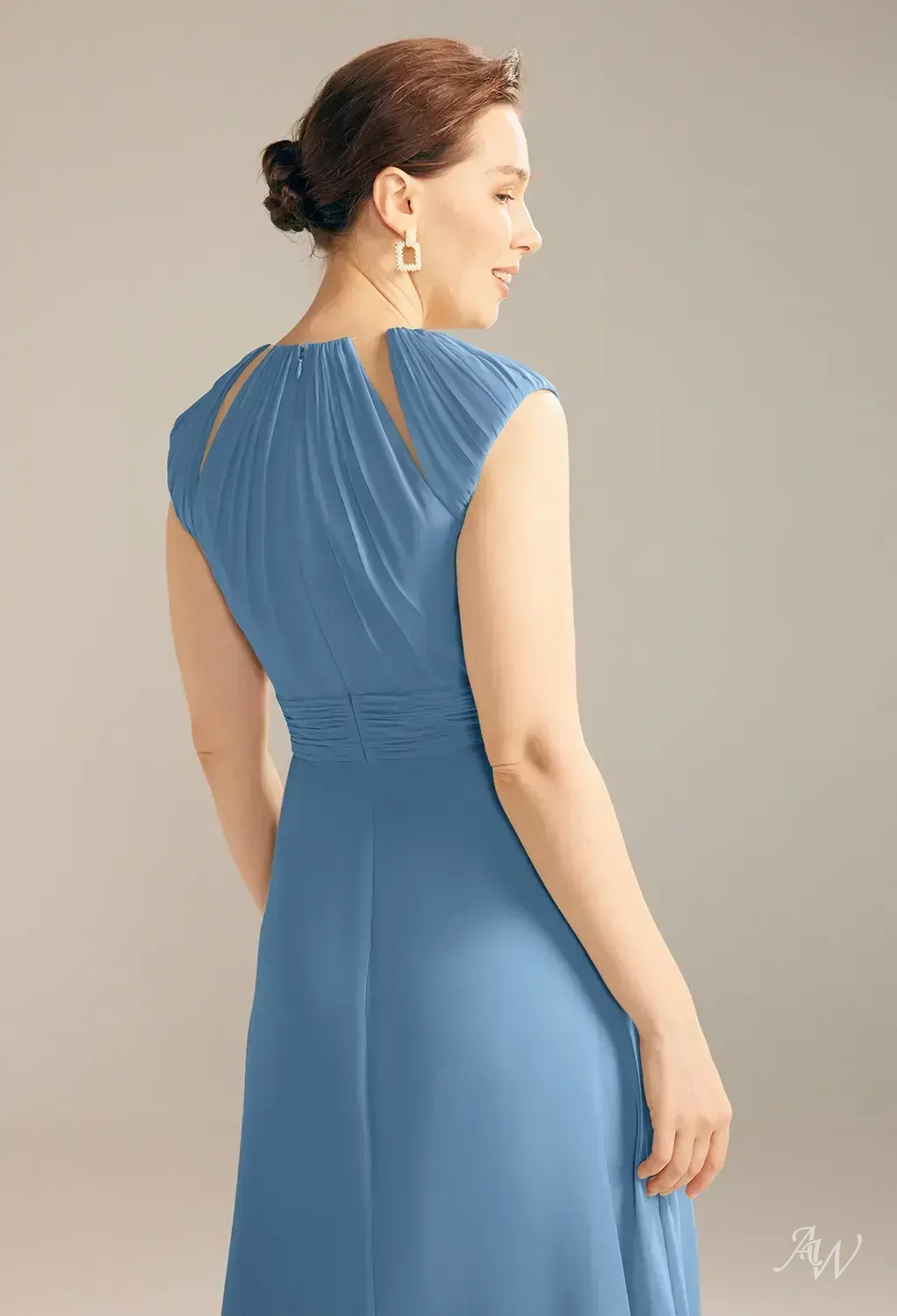 AW.Bridal A-line Bateau Neckline Floor Length Cap Sleeves Mother of the Bride Dresses Dress Dusty Blue Size 8