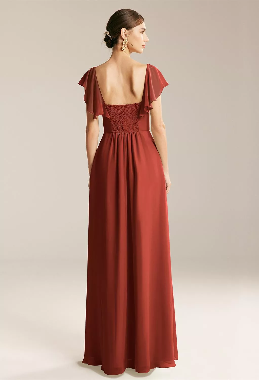 rust maternity bridesmaid dress Rust Ruffle Ruched Deep V-Neck Maternity Maxi Dress main image 1