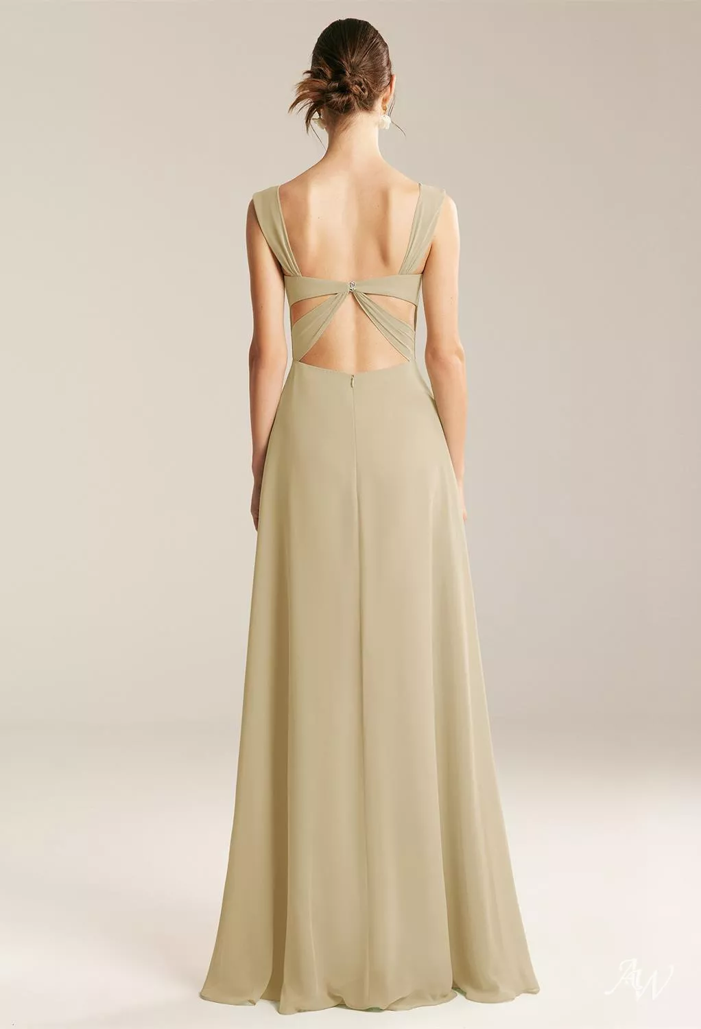 AW.Bridal A-line Sweetheart Neckline Floor Length Sleeveless Chiffon Long Bridesmaid Dresses Champagne Size 6