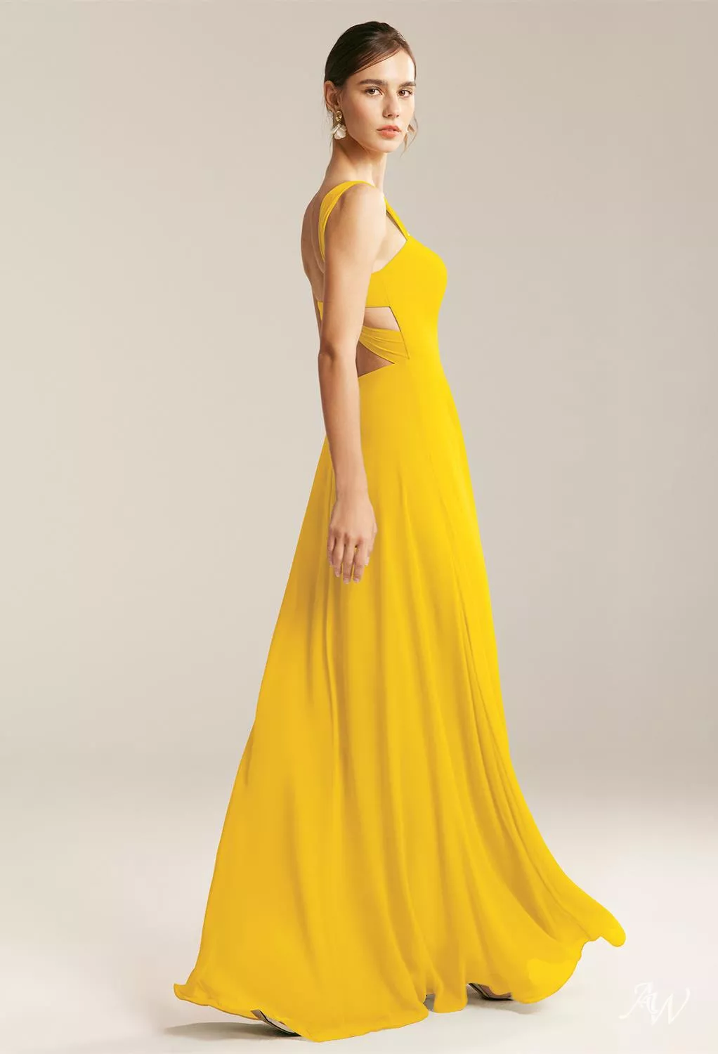 AW.Bridal A-line Sweetheart Neckline Floor Length Sleeveless Chiffon Long Bridesmaid Dresses Mustard Yellow Size 18