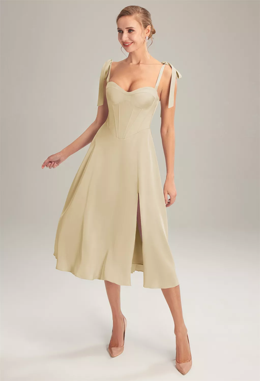 beige graduation dress Short A-line Off the Shoulder Satin Prom Homecoming Graduation Dresses
