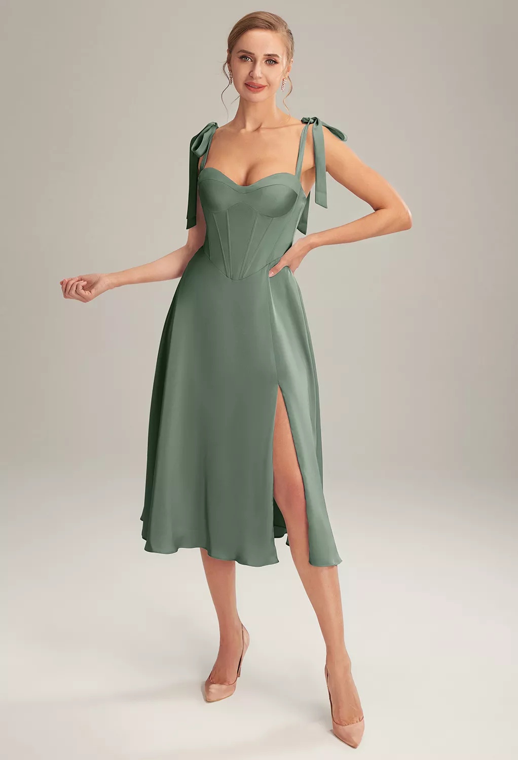 oil green dress Vintage Green Oil Painting Chiffon Print Irregular Skirt Prom Dress P3312 main image 0