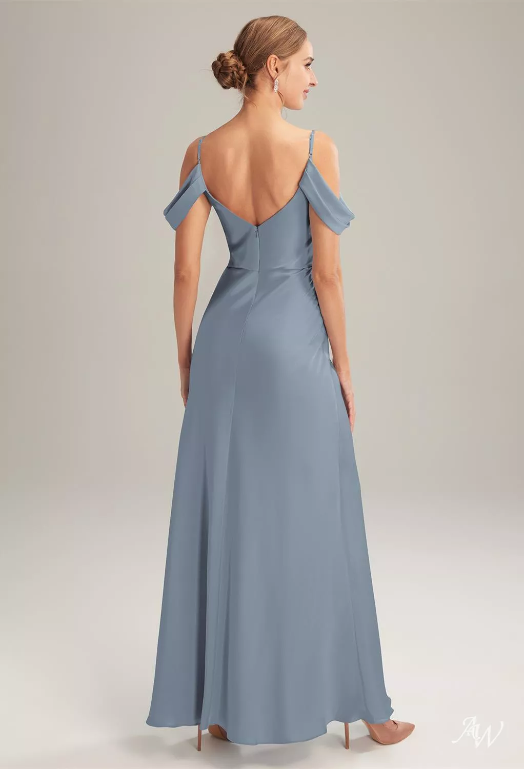 charmeuse cowl off-the-shoulder bridesmaid dress Charmeuse Cowl Off-the-Shoulder Bridesmaid Dress