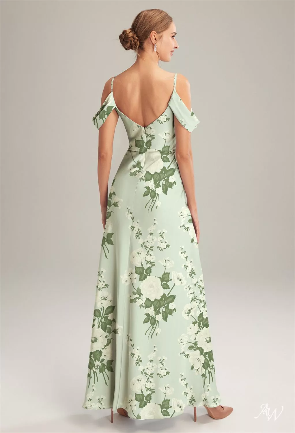 moss green satin bridesmaid dress Cowl Asymmetrical Satin Bridesmaid Dress