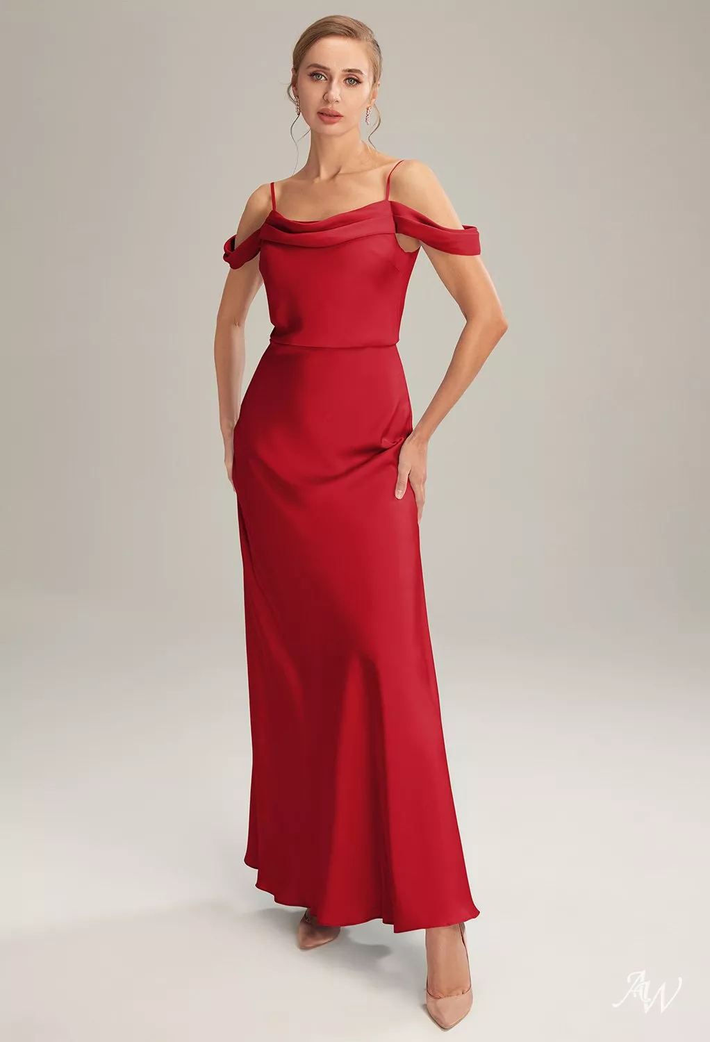 size inclusive formal dresses Astee T501 Elegantly Fitted Long Dress Cowl Neckline – Mia Bella Couture main image 0