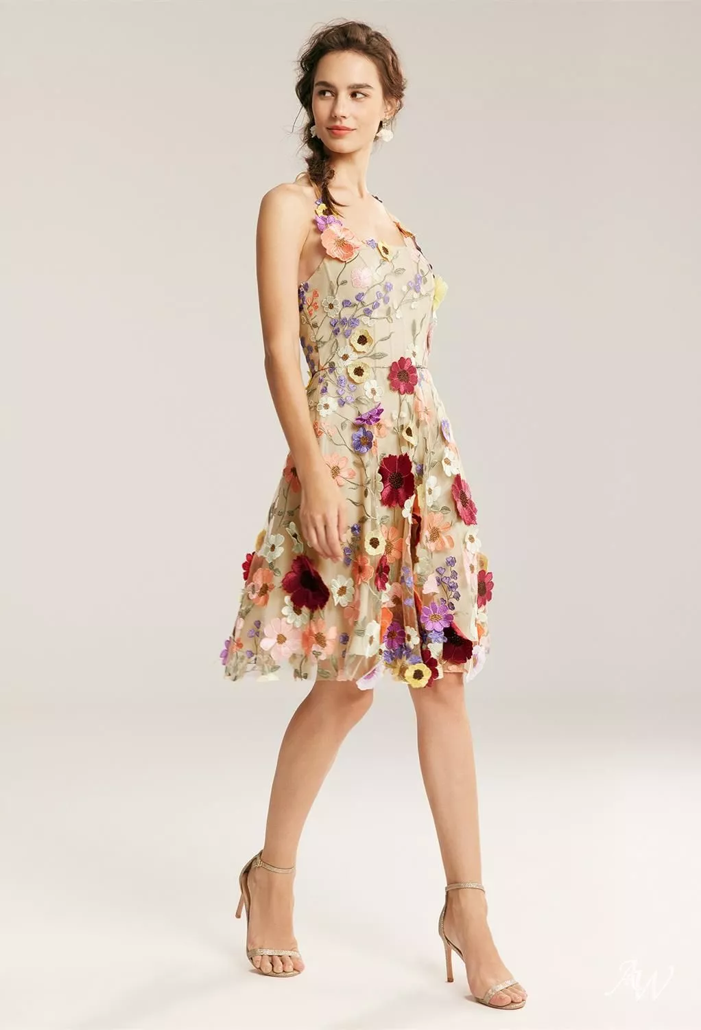 AW Coralia Dress, Tulle Knee Length Straight Neckline Wedding Guest ...