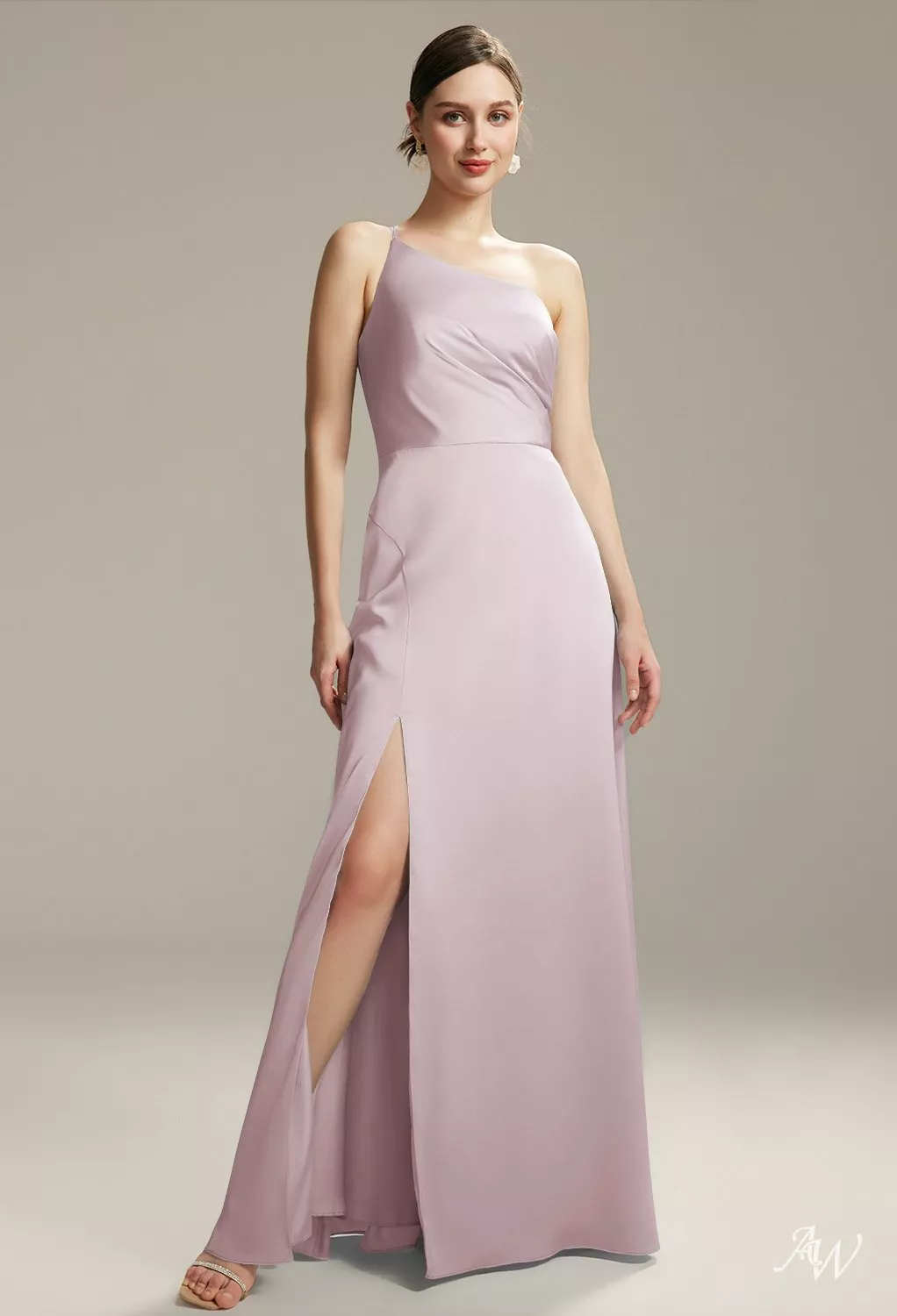 AW Marjory Dress, Sage Green Satin Charmeuse Floor Length One Shoulder  Bridesmaid Dresses | AW.Bridal